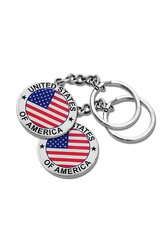 2 PCS Round USA US American Flag Keychain Patriotic Keyring USA Keyring