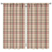 2 PCS Rustic Farmhouse Plaid Print Kitchen Curtains 42x84 Inch Tier Window Panels Rod Pocket Semi-Sheer