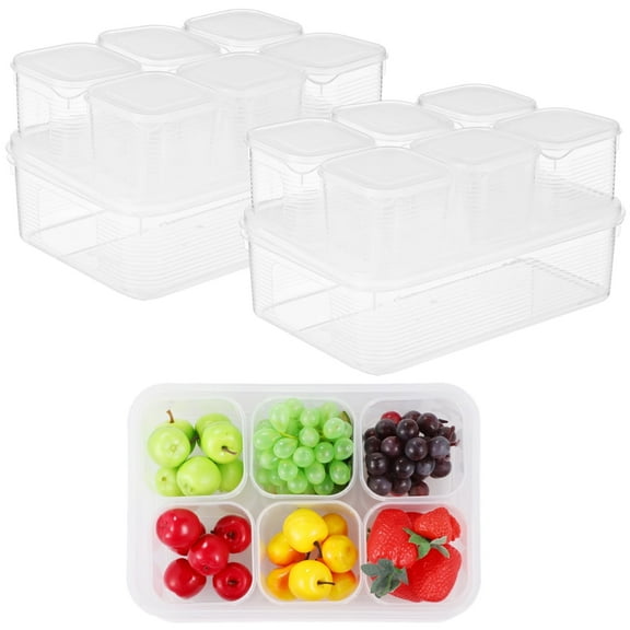 2 Sets Veggie Food Storage Container with Lids, Each Set Include 6 Removable Individual Portion Box, Leakproof Food Storage Box Meal Prep Containers