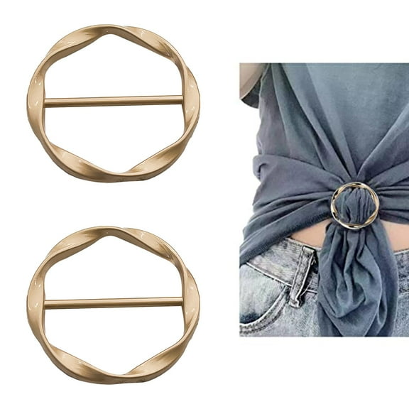 2 PCS Scarf Ring Clips Waist Buckle Clip T-Shirt Tie Pin Clip for Women Fashion Metal Circle Buckle for Clothes Hat Belt Decor, Beige, 1.37Inches