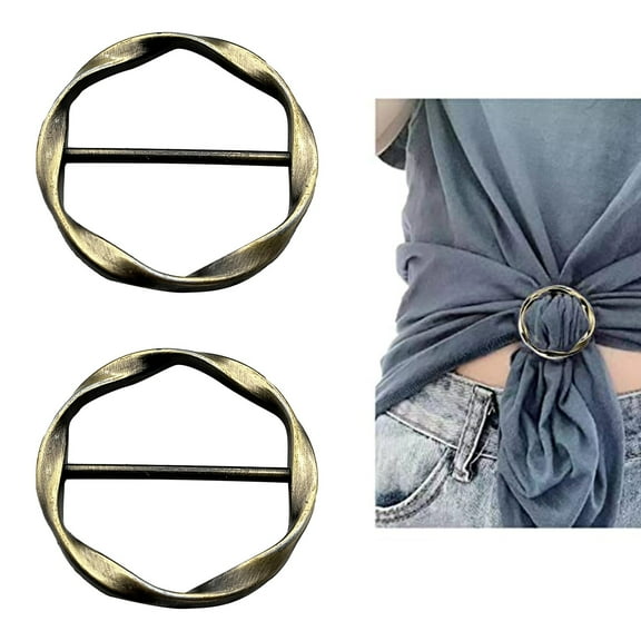 2 PCS Scarf Ring Clips Waist Buckle Clip T-Shirt Tie Pin Clip for Women Fashion Metal Circle Buckle for Clothes Hat Belt Decor, Copper, 1.37Inches