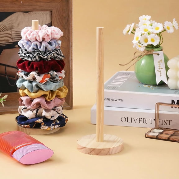 2 PCS Scrunchie Holder, Wood Hair Accessories Organizer Stand Hair Tie Organizer Vertical 15-20 Scrunchies Holder for Women Bathroom Bedroom Decor, Saving Space