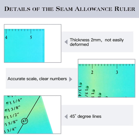 2 PCS Seam Guide Ruler with 4 PCS Magnetic Seam Guides,1/8in to 2in Straight Line Hems Sewing Ruler,Seam Allowance Ruler