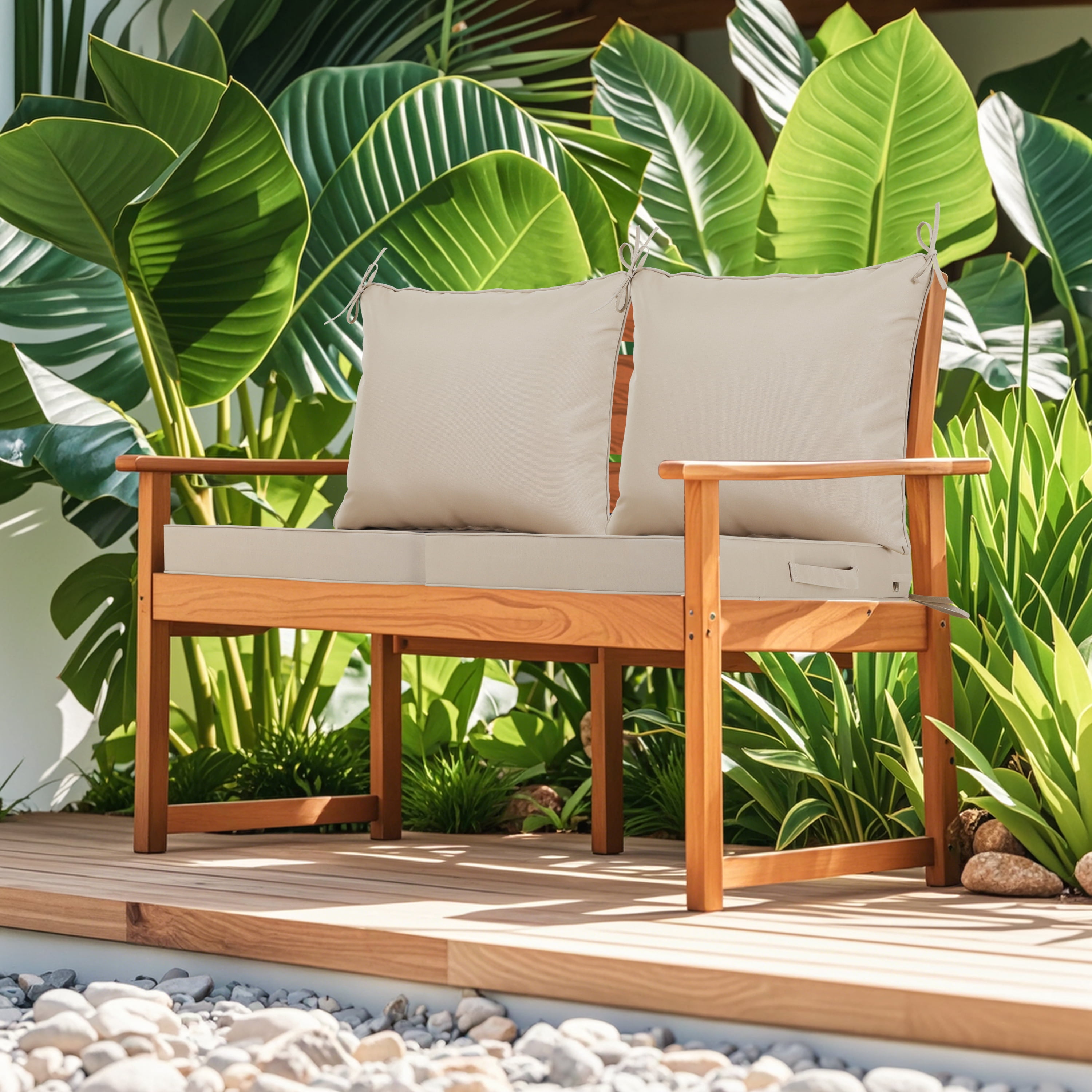 2 PCS Set 24x24 in Outdoor Deep Seat Cushion- Waterproof Fade-Resistant Patio Furniture Cushions with Removable Covers, Adjustable Straps & Handles,Beige
