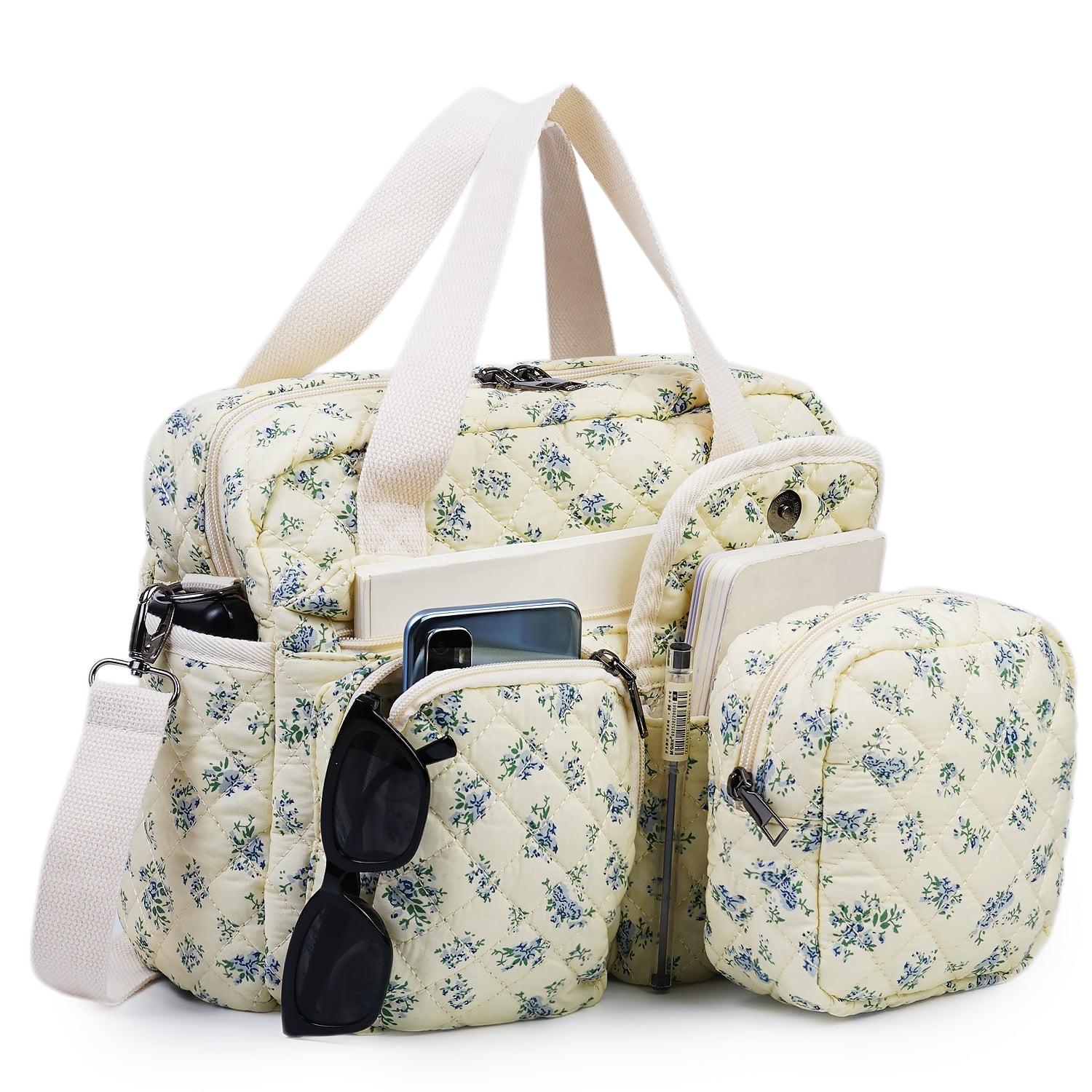 2-Piece Set Floral Quilted Crossbody Bag For Women - Small Cute Tote With Multiple Pockets, Adjustable Shoulder Strap - View #2