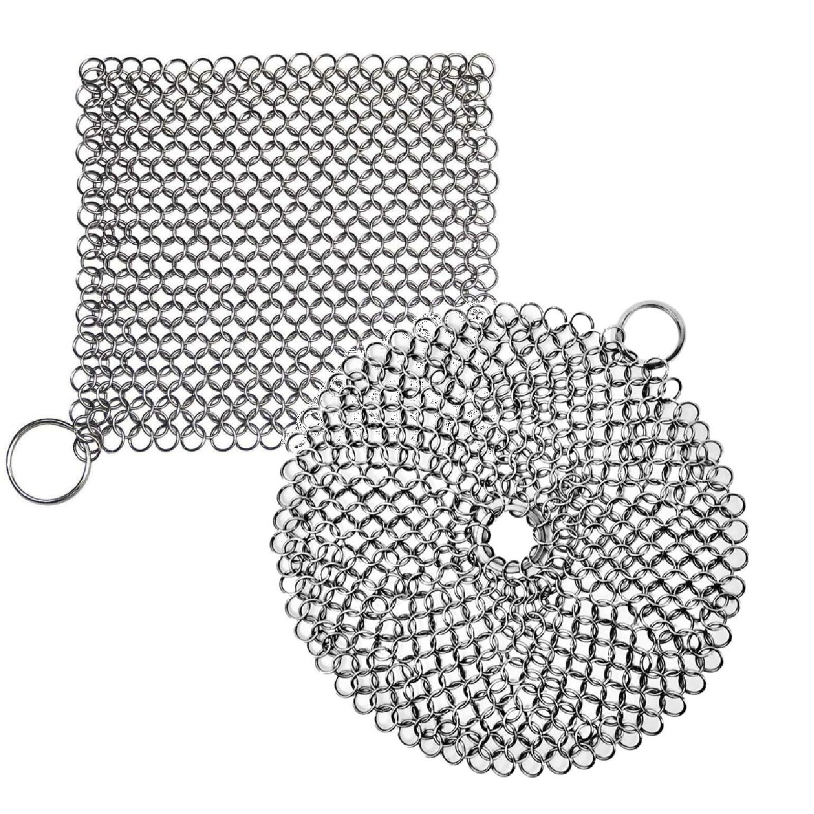 2 PCS Set Stainless Steel Skillet Cleaner Chainmail Cleaning Scrubber