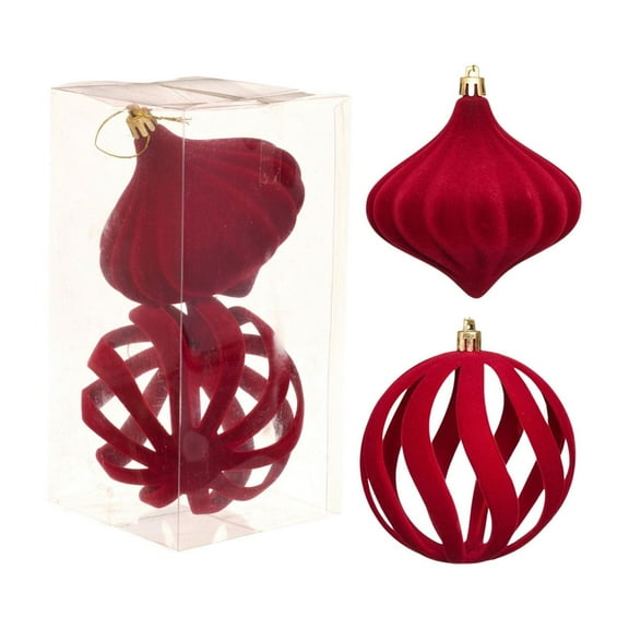 2 PCS Set of 10CM Boutique Flocked Christmas Ball Ornaments in Gift Box for Tree Decorations Holiday Displays and Festive Celebrations
