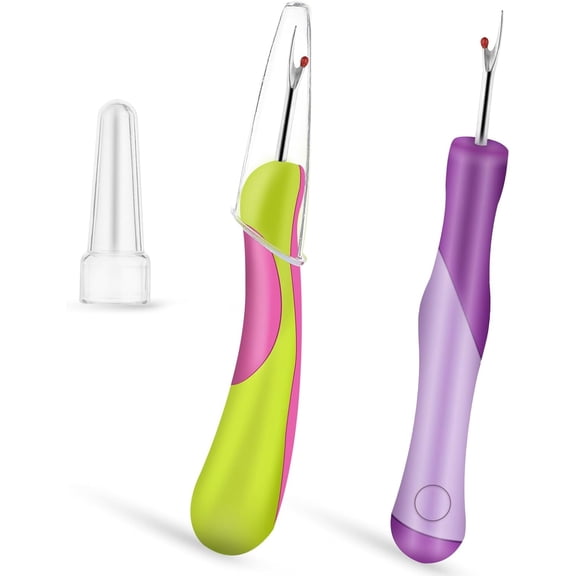 2 PCS Sewing Seam Rippers, Sewing Seam Thread Removers Stitch Rippers Handy Unpicker Ergonomic Grip Thread Stitch Remover Tool for Sewing Crafting Knitting Embroidery(Purple+Green)