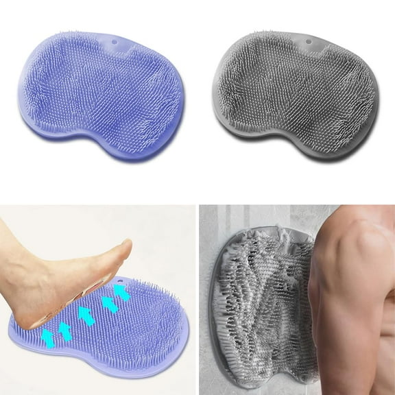 2 PCS Shower Foot & Back Scrubber Mat Hands Free Foot Massager Mat with Non-Slip Suction Cups, Wall Mounted Silicone Bathroom Wash Foot Pad Exfoliating Dead Skin Foot Brush (Grey & Purple)