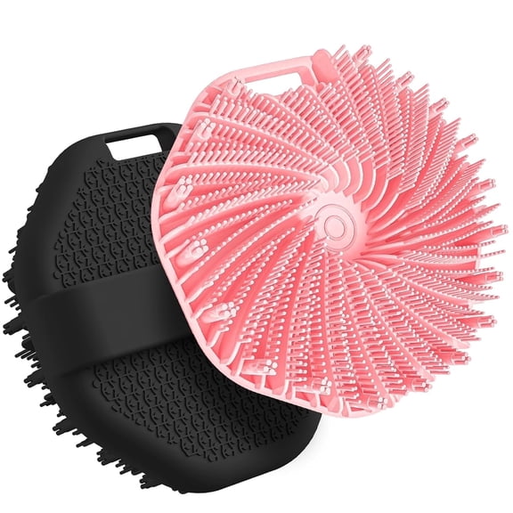 VANNYVANYA 2 Pack Silicone Body Scrubber, Non-Slip Hand Strap Exfoliating Shower Bath Brush, Black and Pink