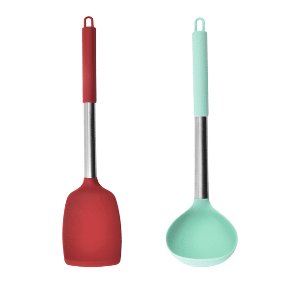 2 PCS Silicone Kitchen Utensil Set with Stainless Steel Handle,Heat-Resistant & Dishwasher Safe, Multi-Color