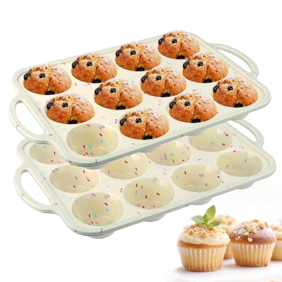 2 PCS Silicone Muffin Pans for Baking, AOKIWO Regular Size Silicone Cupcake Pan, Nonstick 12 Cups Baking Pan Molds for Homemade Muffins, Cupcakes, BPA Free Muffin Tray, Dishwasher Safe