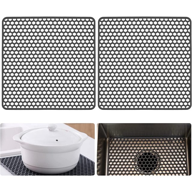2 PCS Silicone Sink Protector, kitchen Sink Mats Grid Accessory