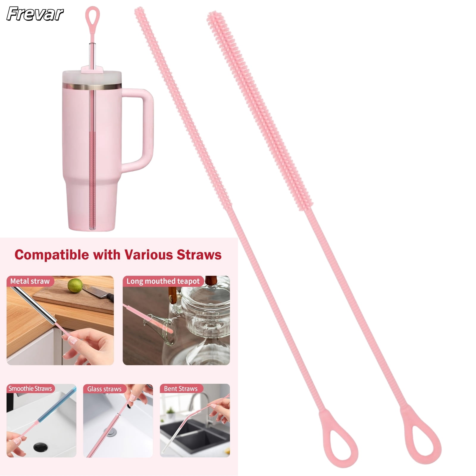 2 PCS Silicone Straw Cleaner Brush, 9.84 Inches Reusable Straw Cleaner ...