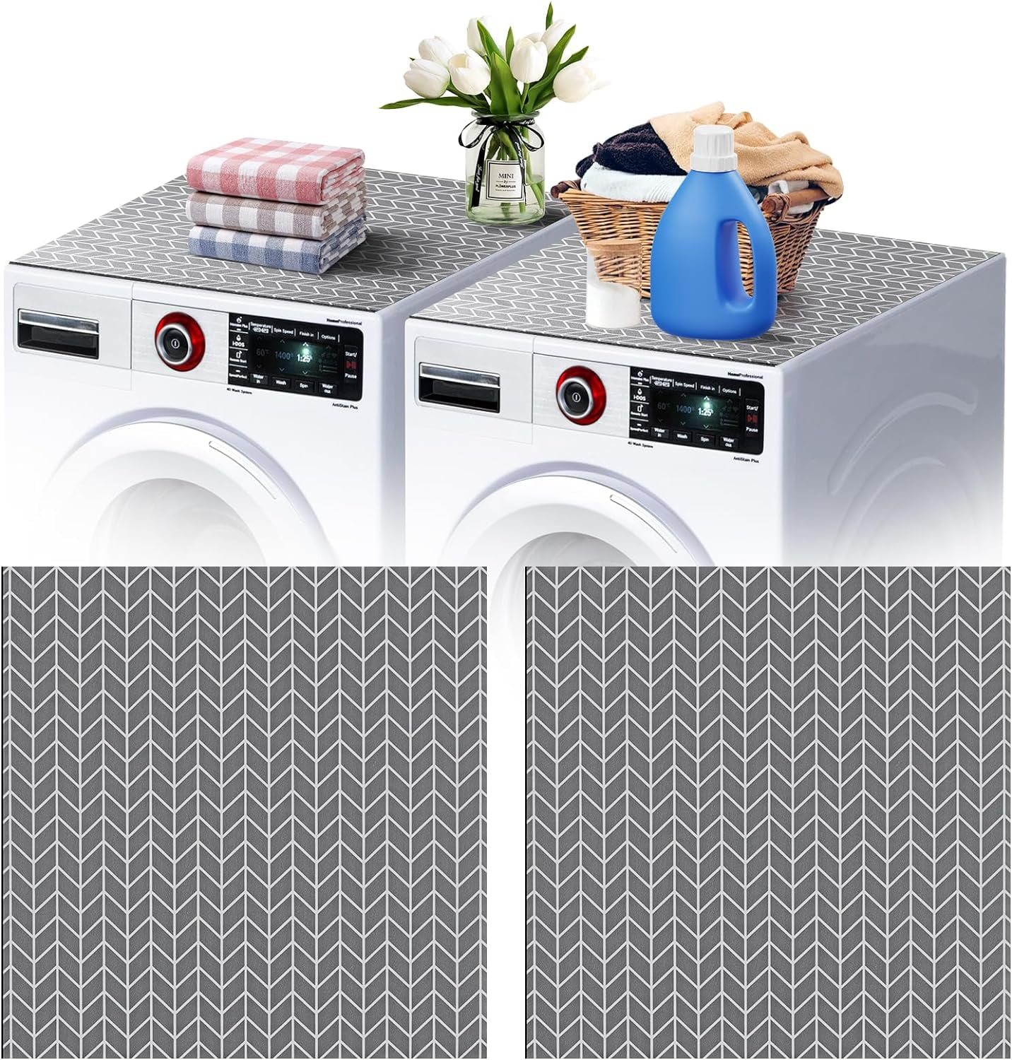 2 PCS Silicone Washer Dryer Top Protector Mat, 27" x 27" Non Slip Quick Drying Protective Cover for Laundry Room