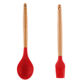 thumbnail image 1 of 2 PCS Silicone kitchen Cooking Utensils Set , Heat Resistant Kitchen Essentials Utensils Set Wooden HandleSecret more + oil sweep (red), 1 of 5
