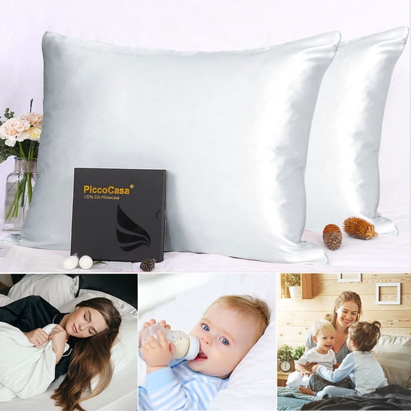 2 PCS Silk Pillowcase For Skin And Hair Silk Pillow Case Both Side Silk With Hidden Zipper Queen Silver Grey