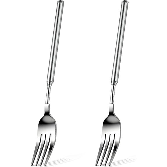 2 PCS Silver Extendable Fork Long Fork Prank 8.6 to 24.8in Expandable Telescoping Extension Forks for Jokes, Telescopic Stainless Steel Dinner Forks for Dinner Fruit Salad and Dessert