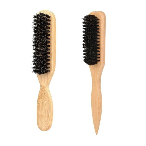 2 PCS Slick Back Hair Brush, Boar Bristle Hair Brush for Soft/Medium Hair - Polish Slick Back Hair/Ponytail and Create a Frizz-free Hairstyle, Suitable for Women Men & Kids