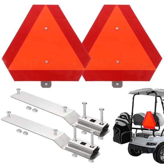 2 PCS Slow Moving Vehicle Signs, Warning Triangle Sign with Mounting Bracket, Reflective Honeycomb Design, Aluminum Warning Triangles for Golf Cart, Tractor, Sightseeing Vehicle