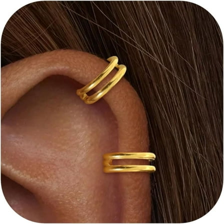 2 PCS Small Cartilage Double-Hoop Helix Conch Piercing Earrings With Cubic Zirconia For Women Trendy 14K Gold Plated Titanium Surgical Stainless Steel Sets Jewelry