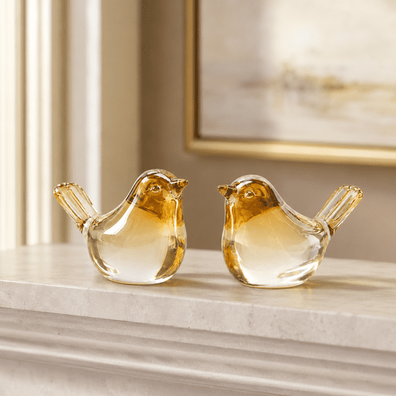 2 PCS Small Glass Bird Figurines, Crystal Bird Statue Decorative Ornaments for Living Room Bedroom Office Desktop, 2.75 Inch