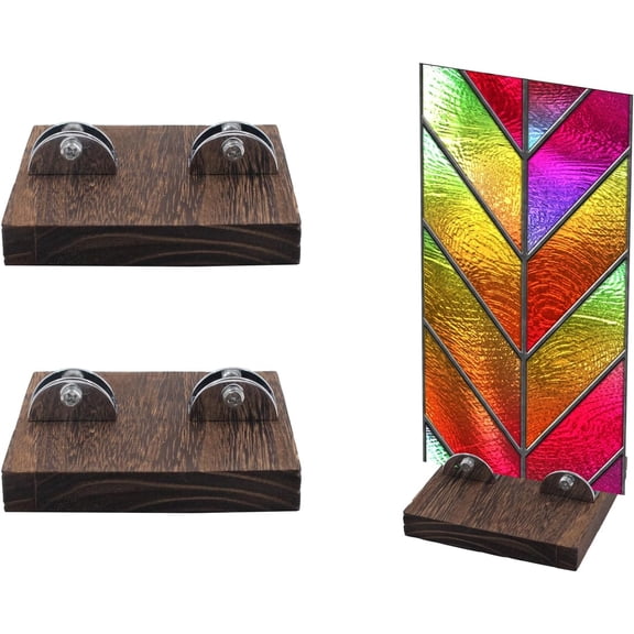 2 PCS Small Wood Adjustable Glass Display Stands for Stained Glass Art Creations, Ceramic Tiles, Plaques, Pictures, Signs, Greeting Cards, Plates, Home, Office Trade Show (3.9 x 3.9 x 0.6 Inch)