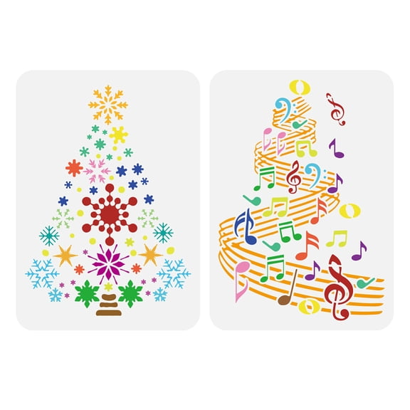 2 PCS Snowflake Christmas Tree Painting Stencils 8.3x11.7inch Hollowed Music Note Christmas Tree Templates Plastic Snowflake Symbol Stencils