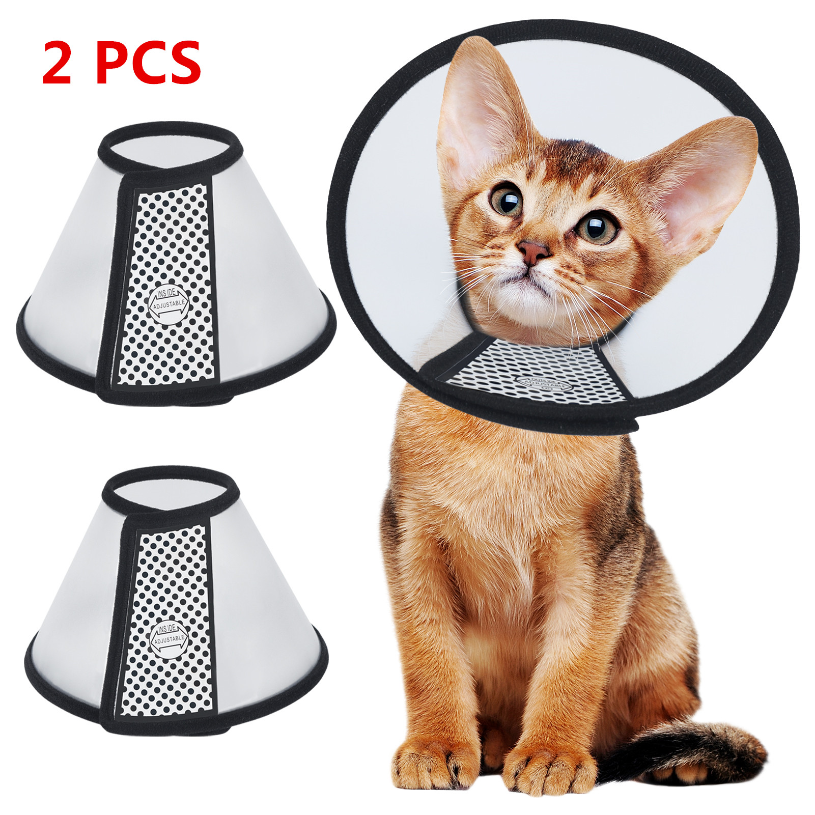 2 Pack Soft Adjustable Dog Cone Collar Flexible Plastic Protective Pets Recovery Collar M L Size Black Walmart