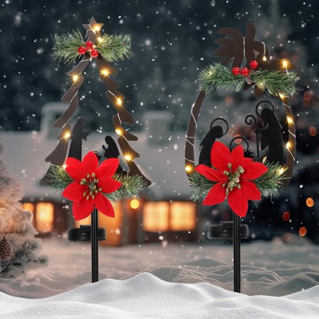 2 PCS Solar Christmas Light Decoration LED Outdoor Yard Stakes