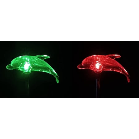 2 PCS Solar Color Changing Dolphin Style Garden Stake Light