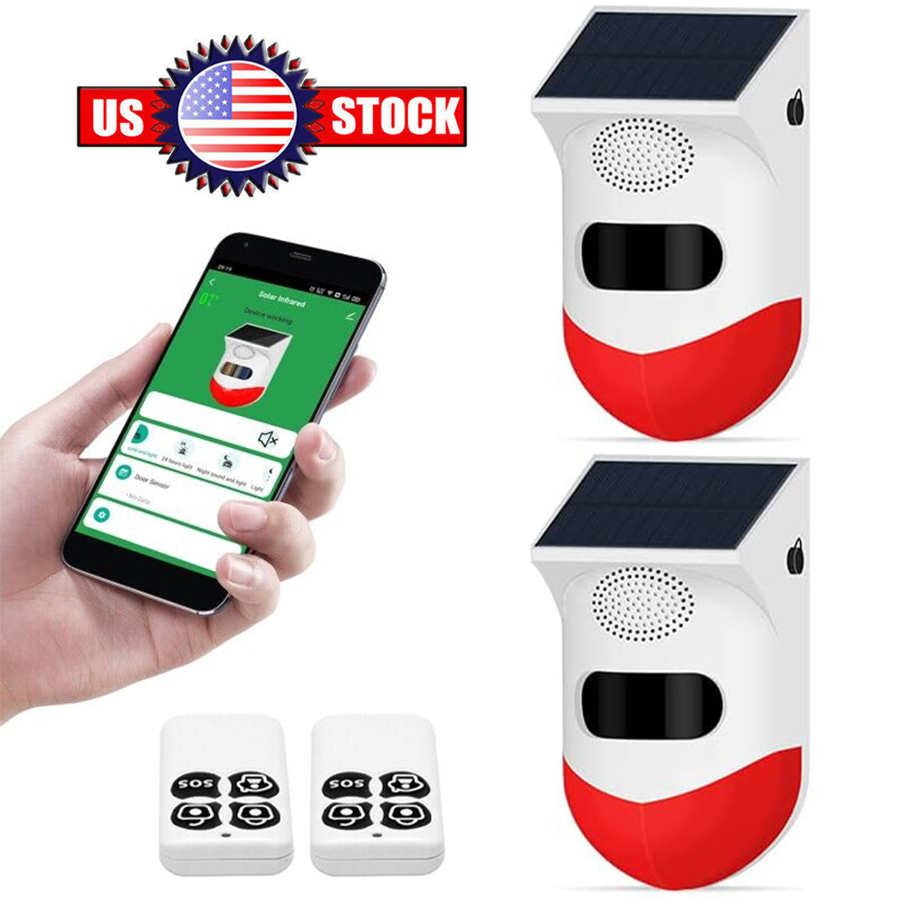 2 PCS Solar Motion Sensor Alarm 120db Strobe for Chicken Coops, Farms, Homes, Yards and Other