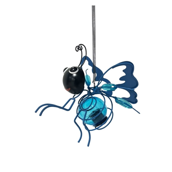 2 PCS Solar-Powered Hanging Bee Light - Metal LED Outside Bugs with Bouncy Springs - Solar Fairy Lights for Outside Garden Decor Backyard Balcony Porch Spring Decoration