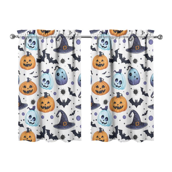 2 PCS Spooky Cute Tier Curtains with Witch and Cobweb Pattern, Halloween Themed Semi-Sheer Window Curtains 27.5x39in(70x99cm)Kitchen Curtains