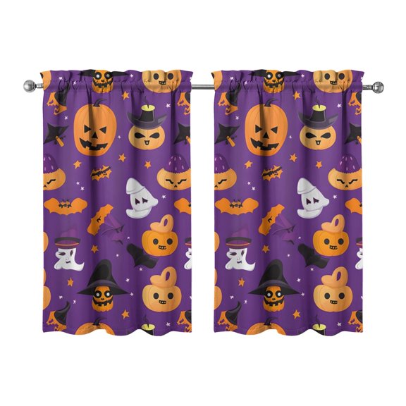 2 PCS Spooky Cute Tier Curtains with Witch and Cobweb Pattern, Halloween Themed Semi-Sheer Window Curtains 27.5x39in(70x99cm)Kitchen Curtains
