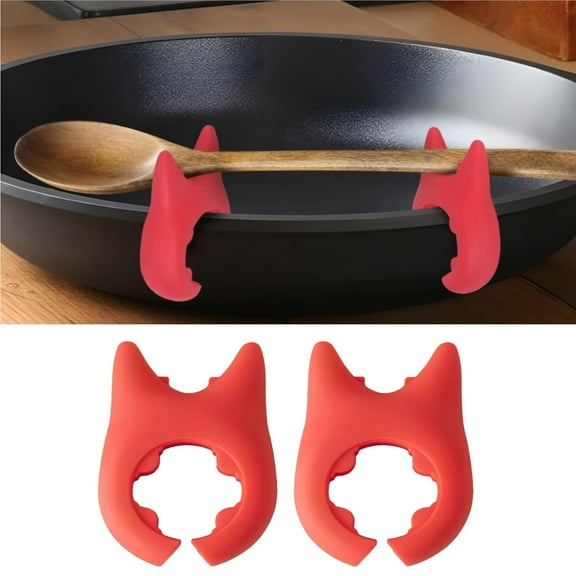 2 PCS Spoon Pot Pan Holder Spatula Bracket Clips Heat Resistance Non Slip Silicone Pot Spoon Holder Pot Clip Holder Fun Cartoon Spoon Rest For Pot Kitchen Gadget,Storage Rack