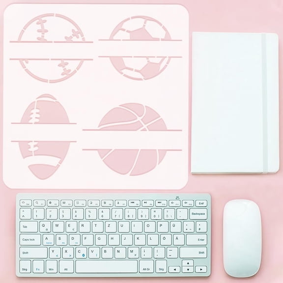 2 PCS Sports Name Frame Stencil 11.8x11.8" Ball Painting Large Stencil Volleyball Soccer Basketball Drawing Stencil Golf Billiards Baseball Sports Templates for Fabric Tiles Floor Wood White