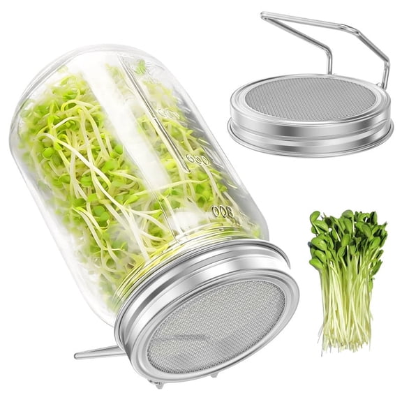 2 PCS Sprouting Lids for Wide Mouth Mason Jars for Organic Alfalfa Broccoli Seeds Mung Bean Plant Germination Kits with 2 Pack Stainless Steel Sprouting Stands
