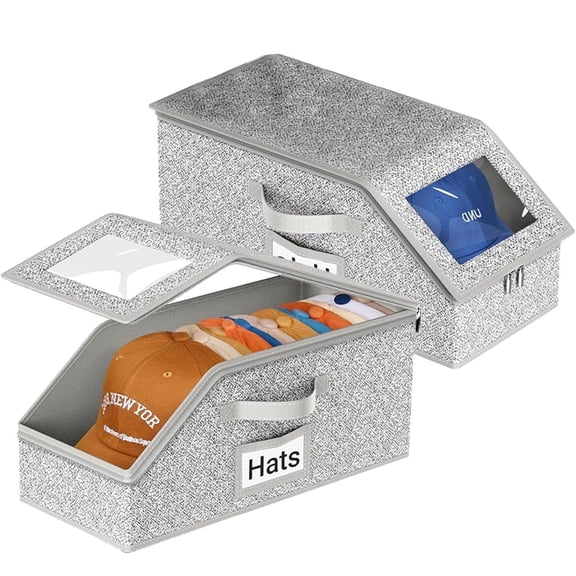 2 PCS Stackable Hat Storage for Baseball Caps, Hat Storage Boxes for Closet, Holds up to 12 Caps with Cardboard, Hat Organizer for Women & Men (Grey)