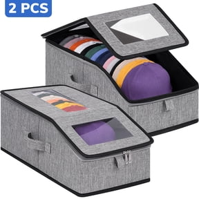 TIMEYARD 2 PCS Stackable Hat Storage for Baseball Caps, Holds up to 28 Caps Hat Organizer for Closet, Sturdy Snapback Boxes with Cardboard, Grey