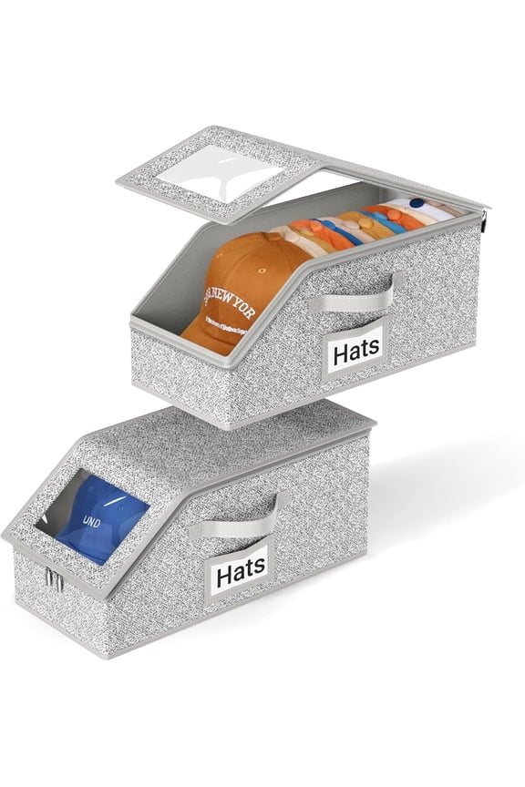 Stackable Hat Storage Fabric Bedroom Storage Boxes Set, Gray, 2 Count, 2 Pack