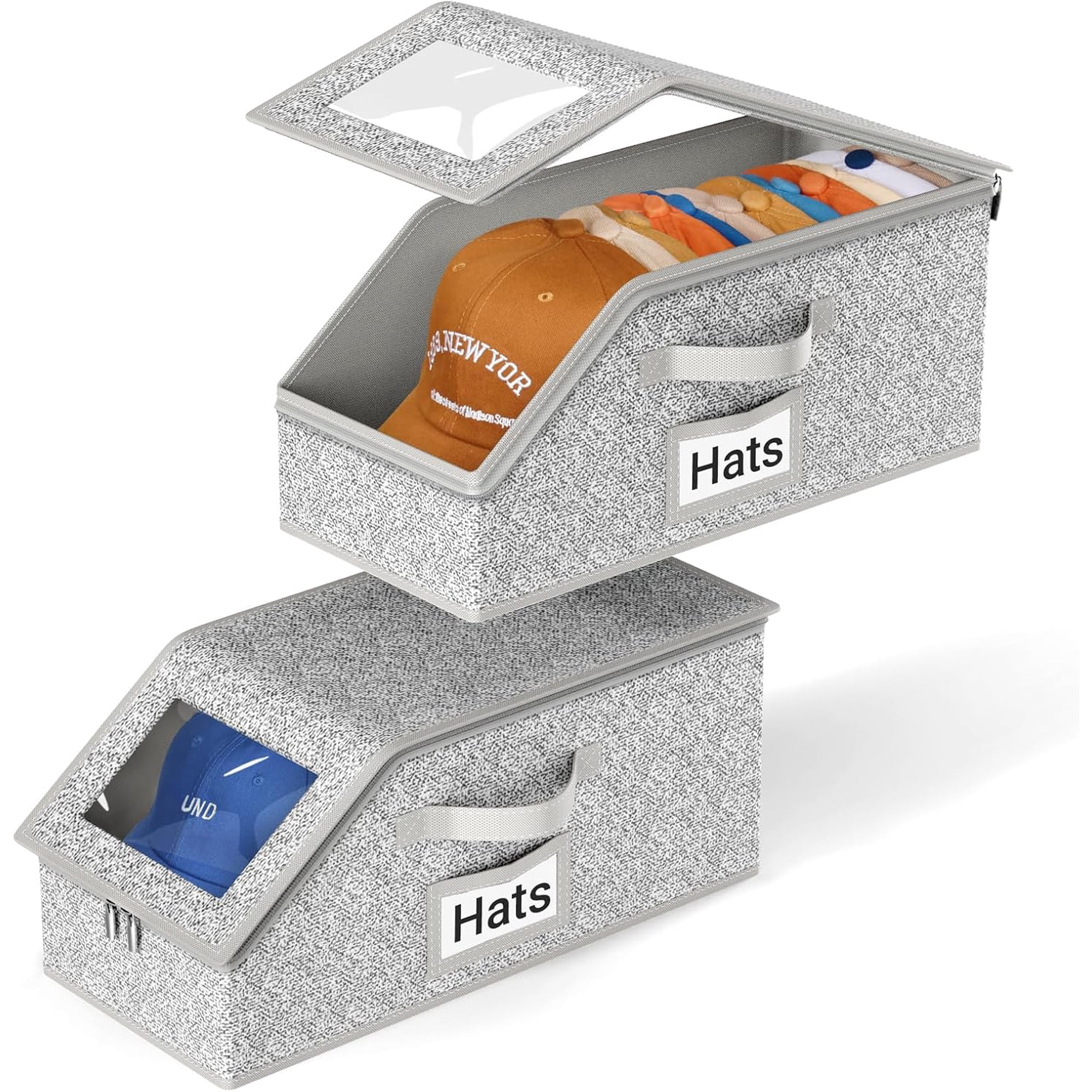 2 PCS Stackable Hat Storage for Baseball Caps, Holds up to 24 Caps Hat Organizer for Closet, Sturdy Snapback Boxes for Men with Cardboard
