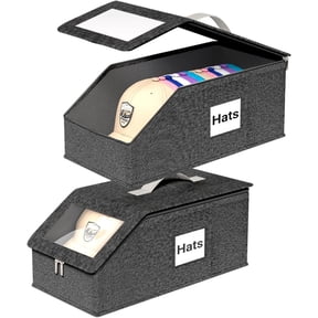 2 PCS Stackable Hat Storage for Baseball Caps, Holds up to 26 Caps Hat Organizer for Closet, Sturdy Snapback Boxes for Men with Cardboard,Dark Grey