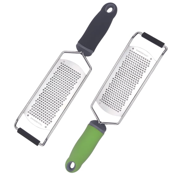 2 PCS Stainless Steel Cheese Graters, 12.2 Inches Long Sharp Cutter Zester for Parmesan Lemon Ginger Chocolate, Kitchen Grater with Non-Slip Handle for Hard Cheese Citrus Garlic