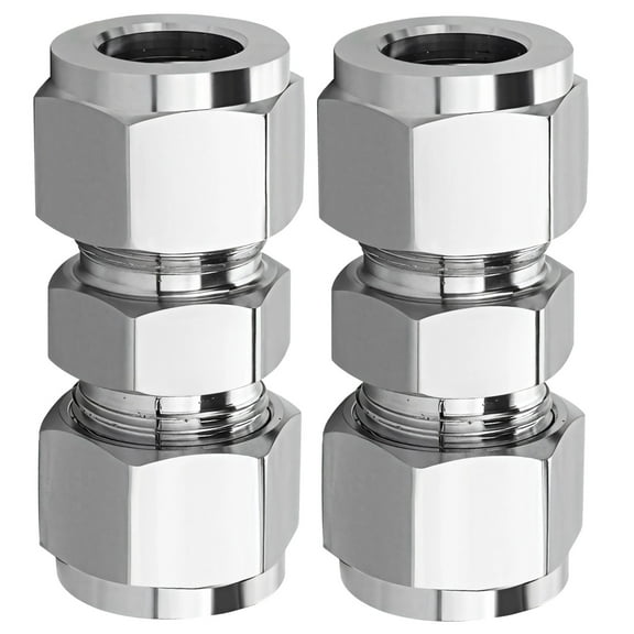 2 PCS Stainless Steel Compression Tube Fittings, 304 SS Straight Union Connector 10mm, Double Ferrule Compression Coupling, Metal Tube Adapter for Pneumatic Air Water Line