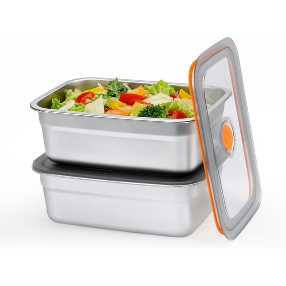 2 PCS Stainless Steel Food Storage Containers(67oz) with Lids Leak Proof & Airtight | Stainless steel freezer Containers,Airtight Bento Lunch Box,For Meal Prep,Fruit,Freezer