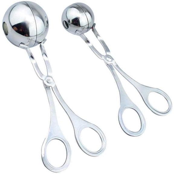 2 PCS Stainless Steel Meat Baller Tongs, Meatball Scoop Maker for Meatball, Cake, Ice Cream, Melon Fruits, Kitchen Tool, Ball Size 1.38" & 1.78"