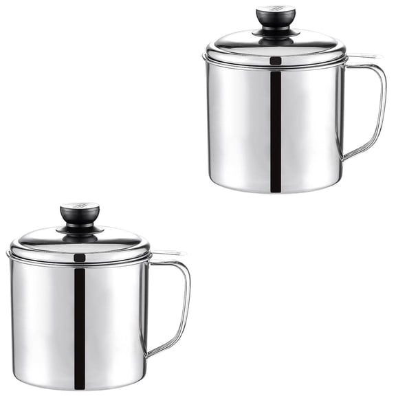 2-Pack Stainless Steel Oil Filter Pots for Olive Oil, Bacon Grease, and Gravy Storage Jars Kitchen Accessories
