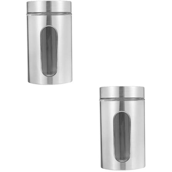 2 PCS Stainless Steel Storage Tank Boxes Kitchen Canisters Jars Cookie Silver