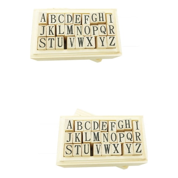 LITINKIMI Alphabet Stamps Wooden Mounted Light Yellow for DIY Use 2Pcs